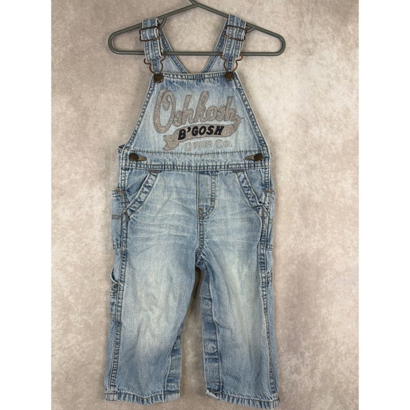 OshKosh B'gosh Other - Oshkosh B'gosh Denim Overalls Light Wash Logo Patch Kids 18 Months Snap Crotch